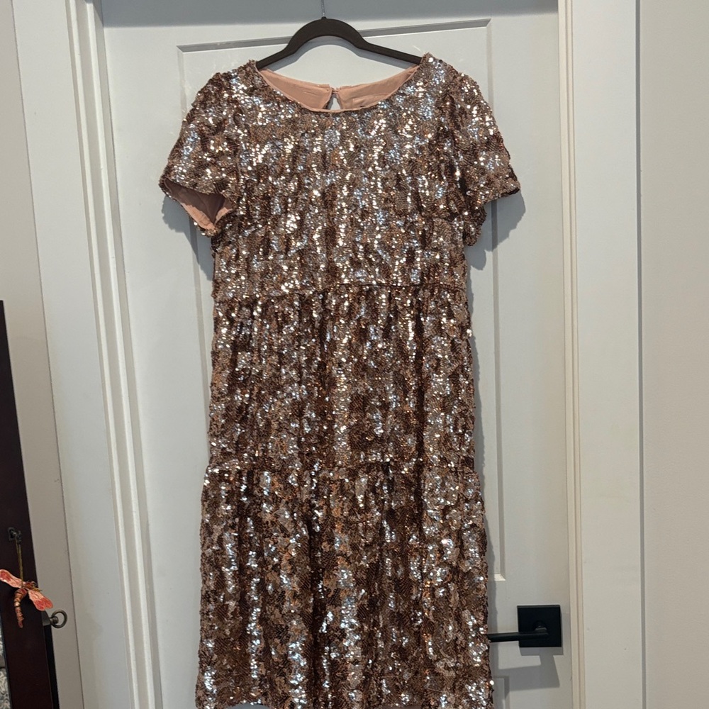 Maeve Sequin Midi Dress in Gold
